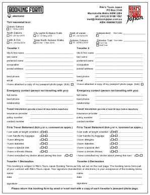 Riki’s Tours Japan Booking Form