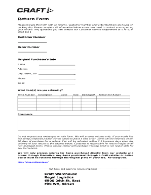 Craft Return Form. Craft Return Form