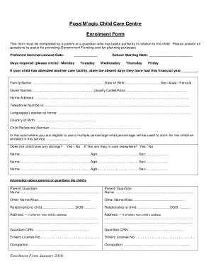 Fillable Online Free Child Care Forms, Printable Reports, Letters9 ...