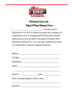 Patterson Farm, Inc. Video &amp;amp; Photo Release Form