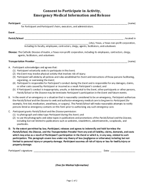 I - 44 Consent to Participate in Activity, Emergency Medical ...