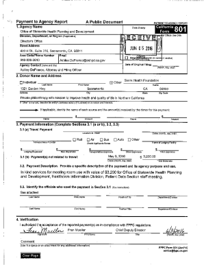 Payment to Agency Report - Form 801 Information