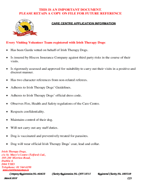 PDF Download Care Centre Application Form - Irish Therapy Dogs