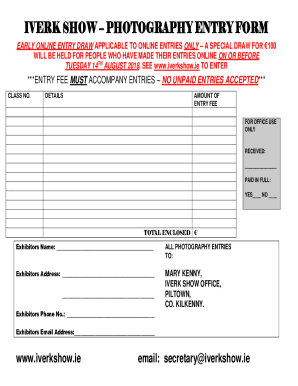 IVERK SHOW PHOTOGRAPHY ENTRY FORM