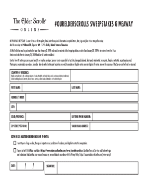 OURELDERSCROLLS Sweepstakes Entry Form
