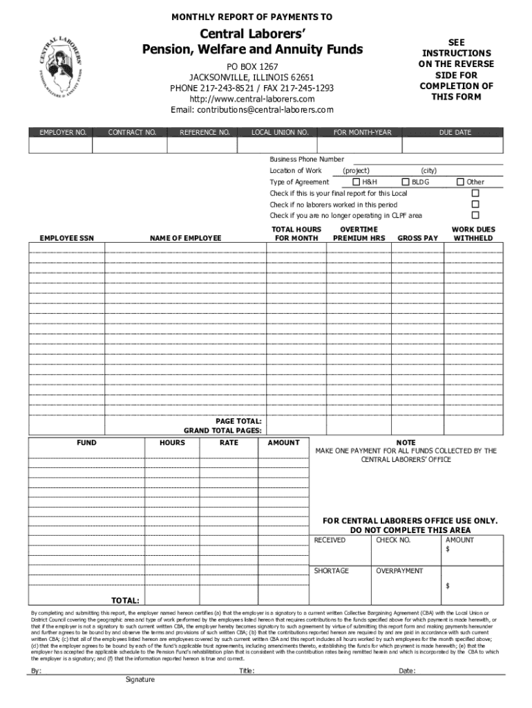 Fillable Online Forms Gallery Central Laborers' Pension Welfare and