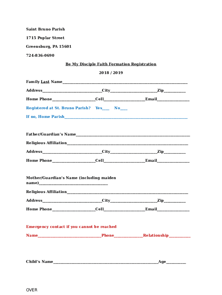 Fillable Online St Bruno Catholic Church 1715 Poplar St Greensburg, PA