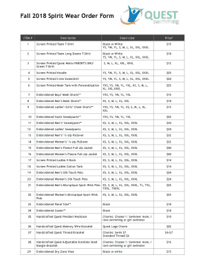 Fillable Online Spirit Wear Order Form Template - Fill Out and Sign ...