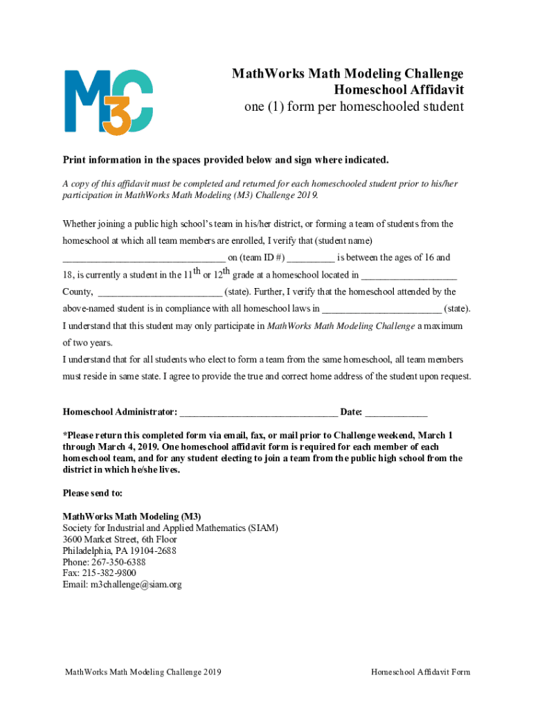 Fillable Online m3challenge siam MathWorks Math Modeling Challenge ...