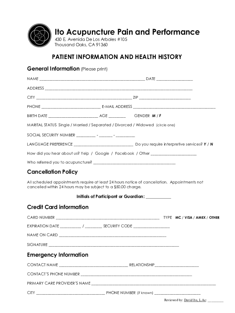 Fillable Online New Patient Forms Acupuncture & Herbal Healing Center