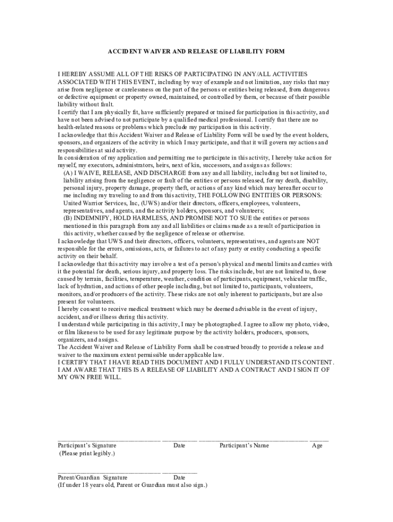 Adult Cooking Class Waiver Form - The Cutting Edge Classroom Preview on Page 1