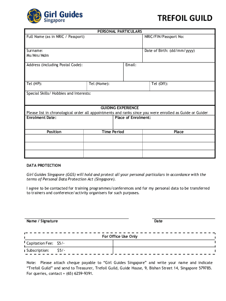 Fillable Online girlguides org PERSONAL PARTICULARS Girl Guides