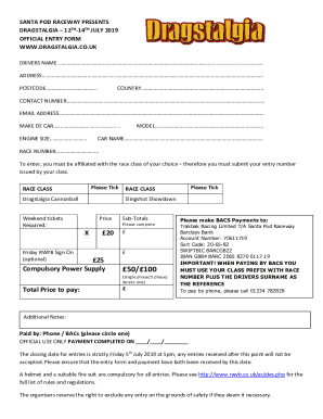 Santa Pod Raceway Dragstalgia Entry Form