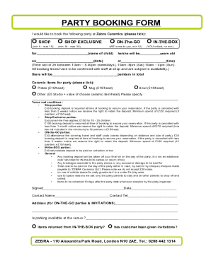 Fillable Online Party booking form (1).docx Fax Email Print - pdfFiller