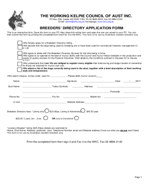 THE WORKING KELPIE COUNCIL OF AUST INC. PO Box 306, Castle ...