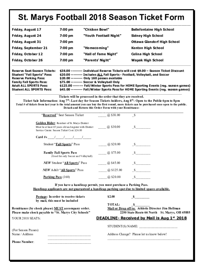 Fillable Online 2018 Football Season Ticket Form Fax Email Print