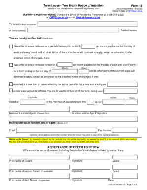 Form 15 - Term Lease - Two Month Notice of Intention Form