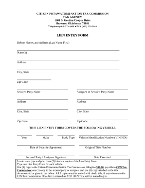 LIEN ENTRY FORM - Citizen Potawatomi Nation