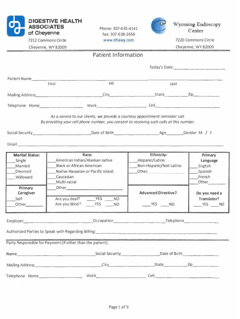 Fillable Online FormsDigestive Health Associates of Cheyenne, WY Fax