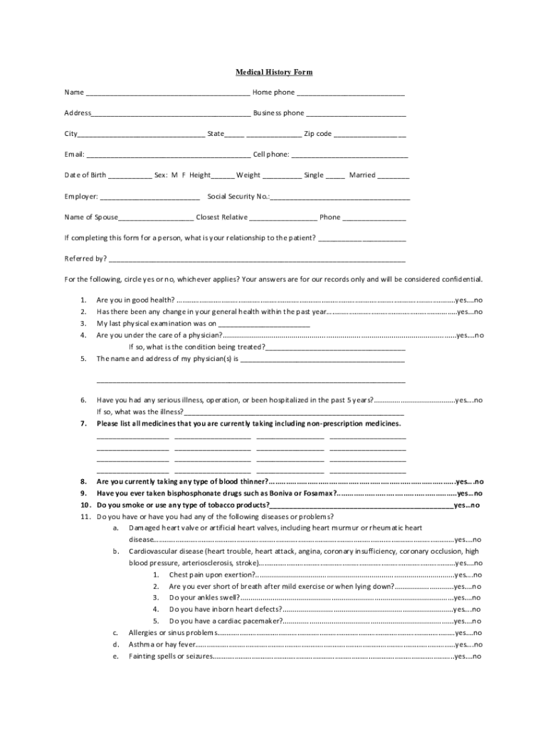 Fillable Online PDF New Patient Medical History Form - East Lakeland OB ...
