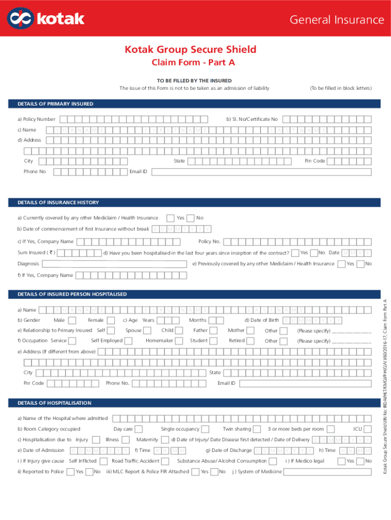 Fillable Online claim form part B Kotak Mahindra General Insurance