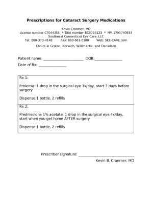 Cataract Surgery Medication Prescription Form