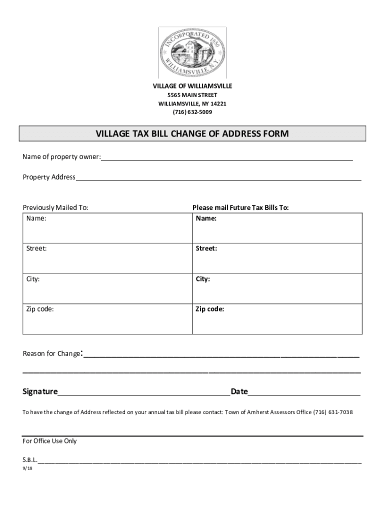 Fillable Online VILLAGE TAX BILL CHANGE OF ADDRESS FORM Fax Email Print