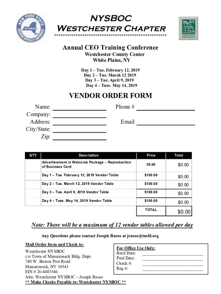 NYSBOC Vendor Order Form 2011 Preview on Page 1