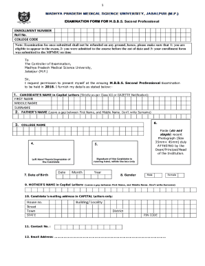 Madhya Pradesh M.B.B.S. Second Professional Exam Form