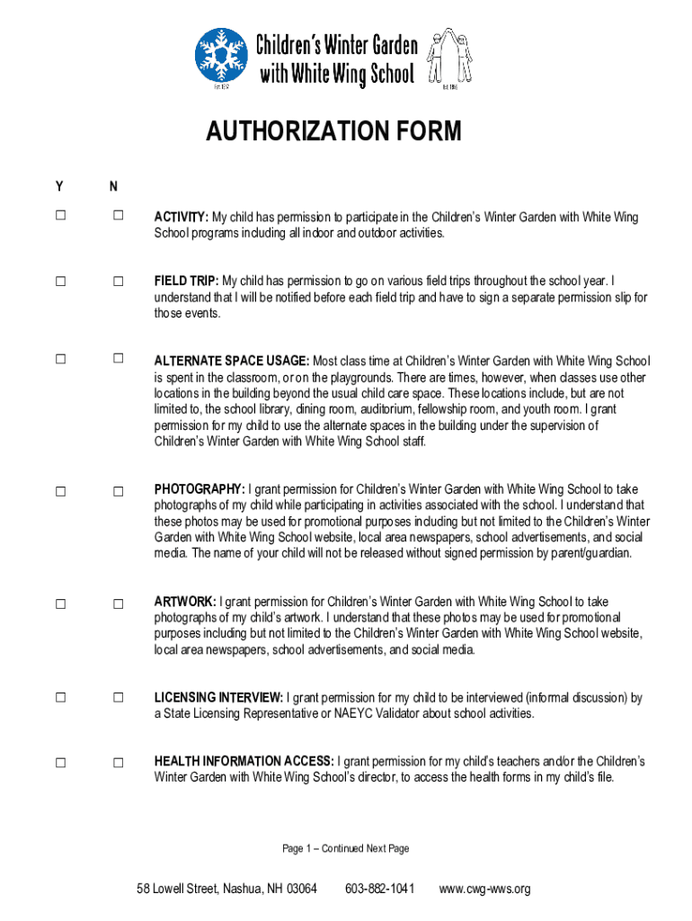 Fillable Online Children's Winter Garden with White Wing SchoolNashua's