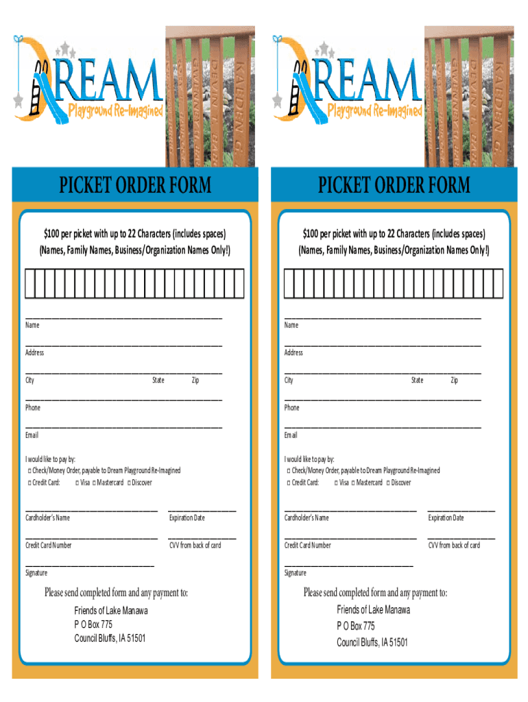 Fillable Online PICKET ORDER FORM Fax Email Print pdfFiller
