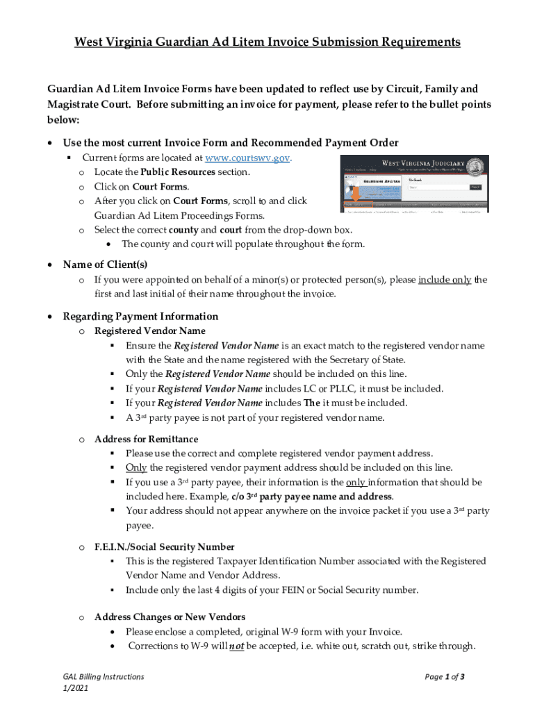 Fillable Online West Virginia Guardian Ad Litem Invoice Submission