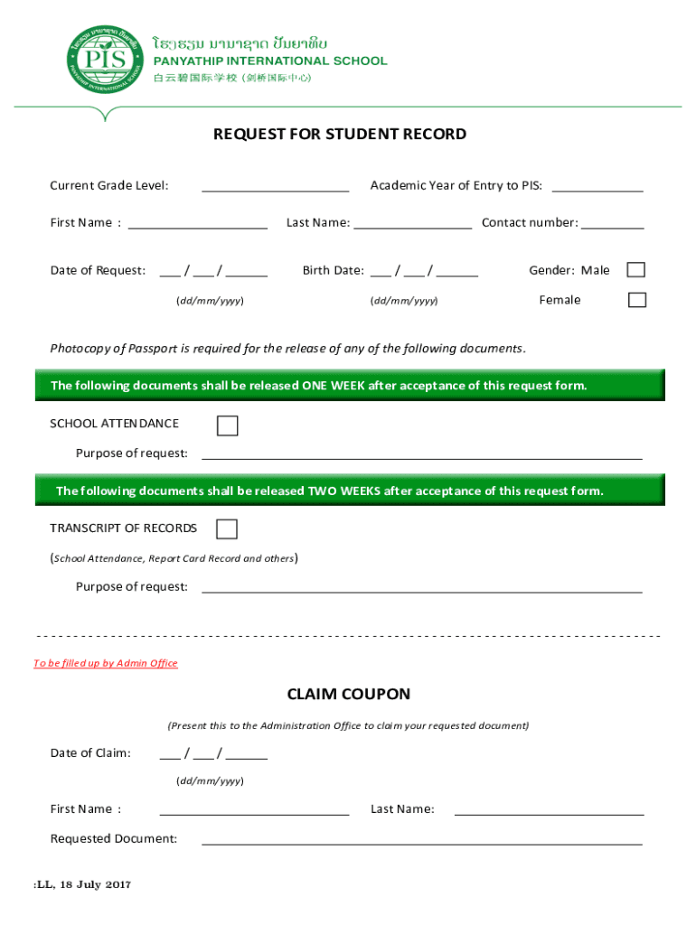 Fillable Online REQUEST FOR STUDENT RECORD Updated.docx Fax Email Print ...