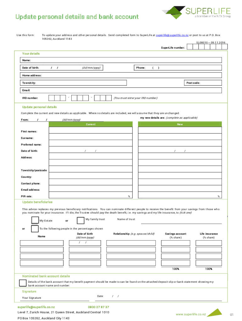 Update personal details and bank account - SuperLife Preview on Page 1