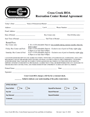 Cross Creek HOA Recreation Center Rental Agreement