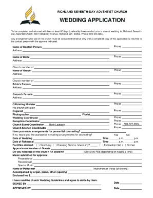 To be completed and returned with fees at least 60 days (preferably three months) prior to date of wedding to