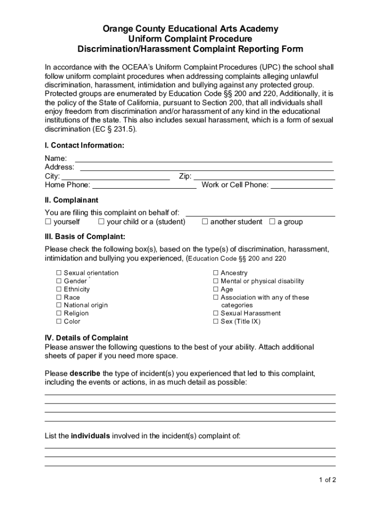 Fillable Online Orange County Educational Arts Academy Uniform