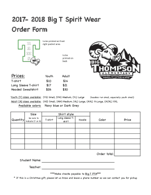 Fillable Online Spirit Wear order form 2016.xlsx Fax Email Print ...