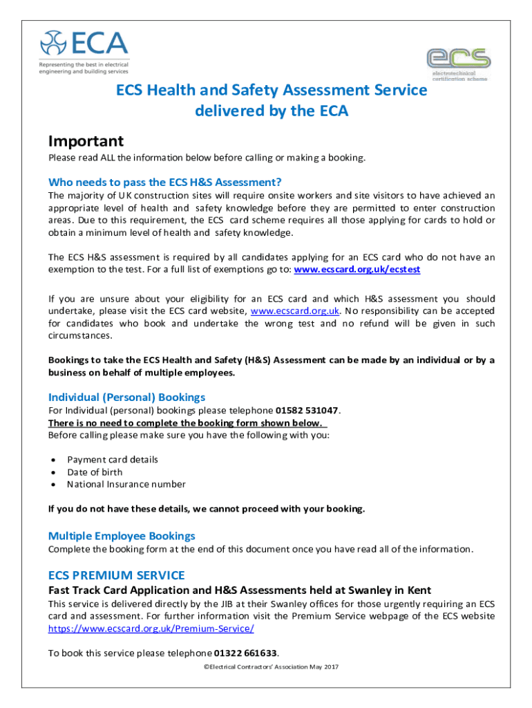 Fillable Online ECS Health and Safety Assessment Service delivered by