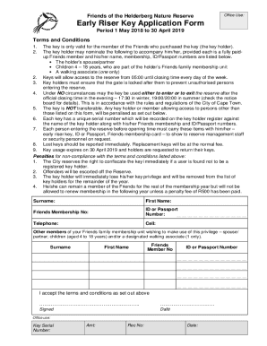 Early Riser Key Application Form - Helderberg Nature Reserve