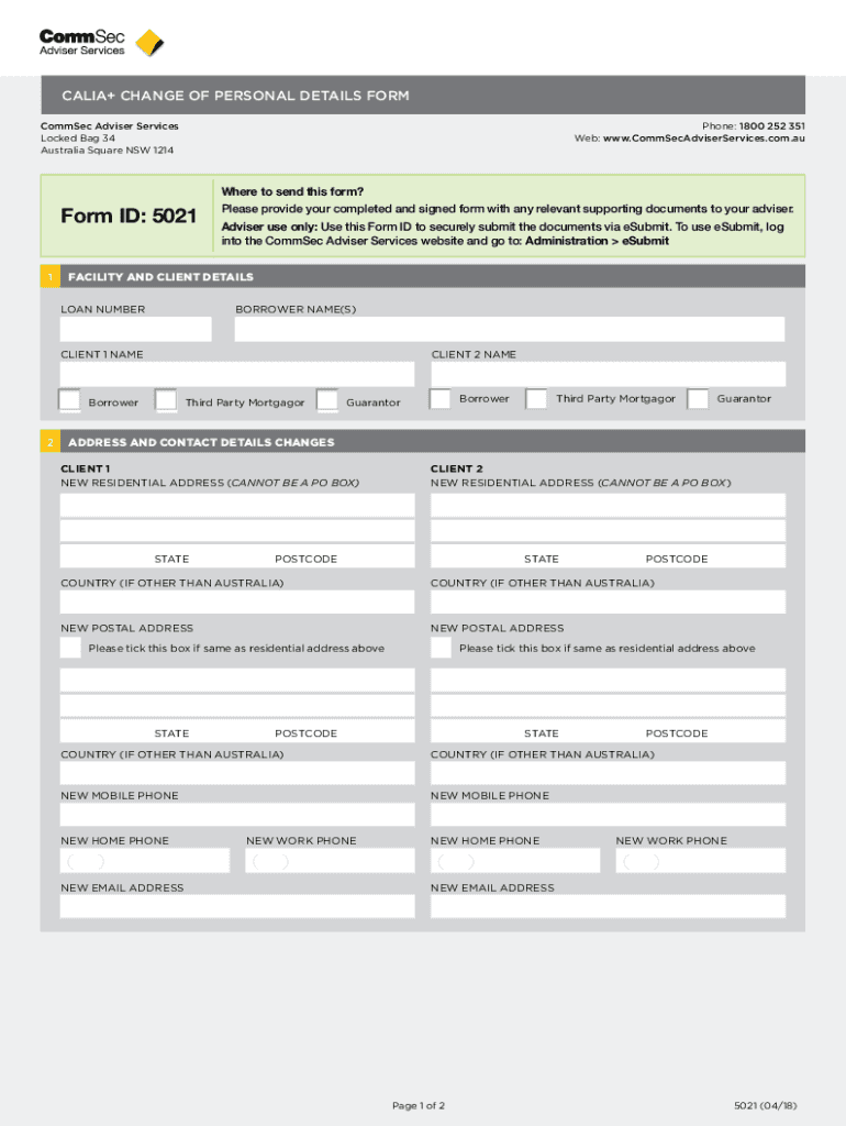 Fillable Online Fillable Online Change of Personal Contact Details Form