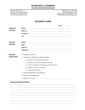 Referral Form Neuropsychology - Dr N Bradfield.doc