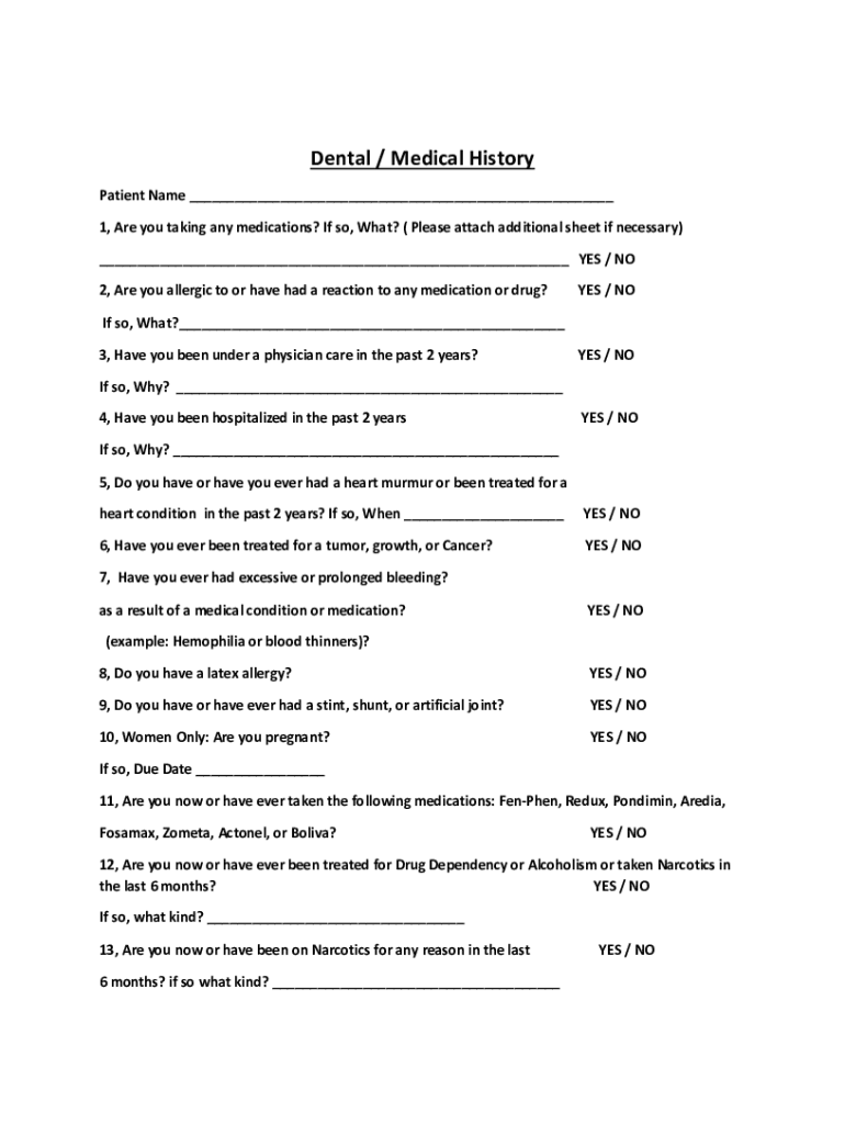 Fillable Online Dental / Medical History Fax Email Print pdfFiller