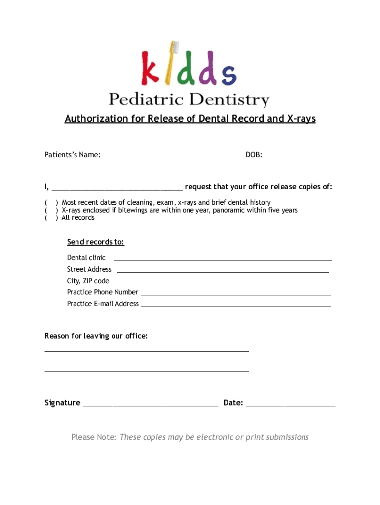Fillable Online PDF Authorization for the Release of Dental Records