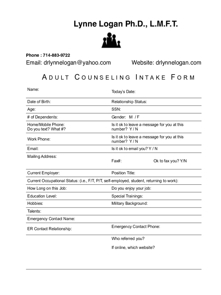 Adult CounselingIntakeForm2018 Preview on Page 1