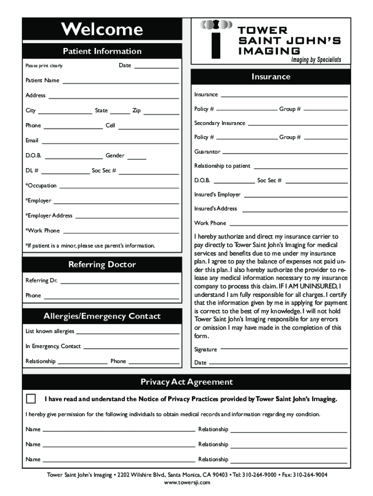 Fillable Online Radiology Imaging Center in Santa Monica providing MRI