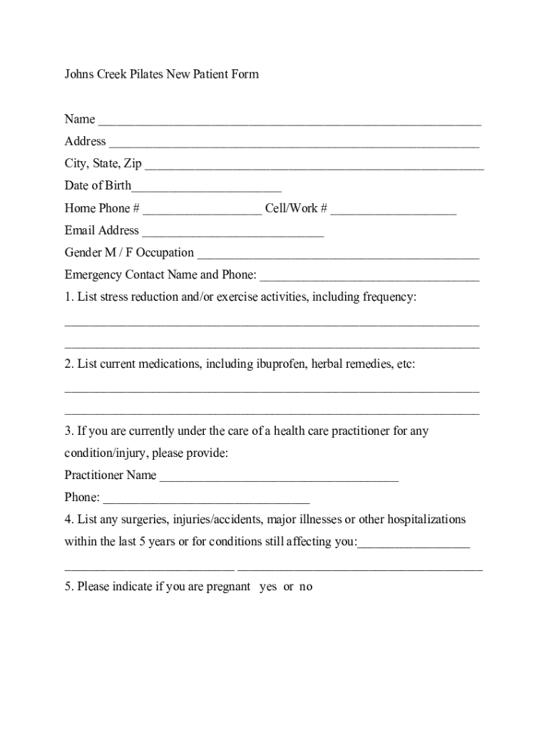 Fillable Online Patient Agreement Information Johns Creek Family