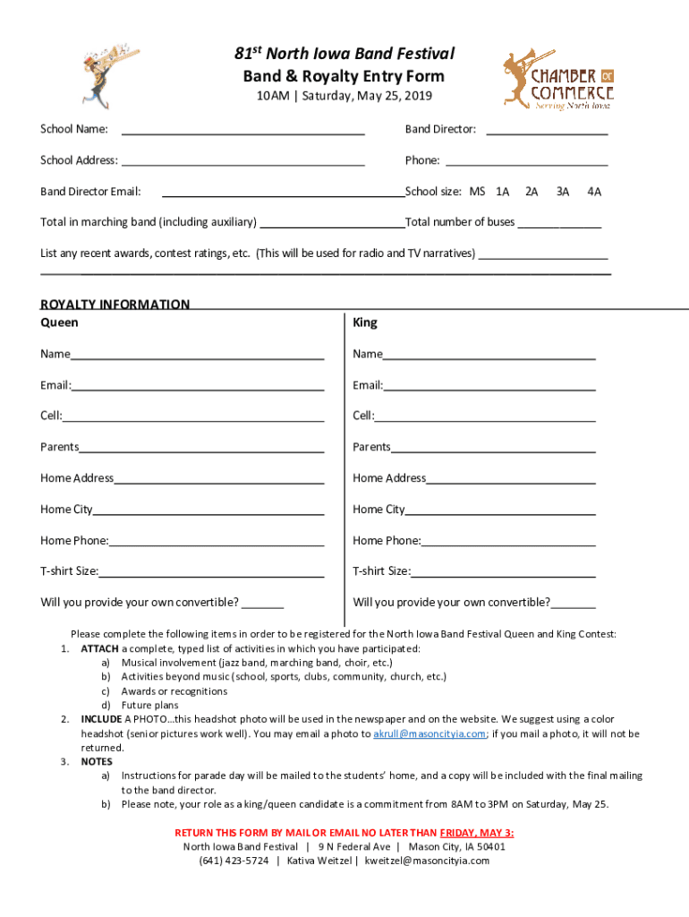 Fillable Online Official King/Queen Entry Form Fax Email Print - pdfFiller
