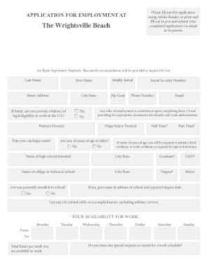 APPLICATION FOR EMPLOYMENT AT - wrightsvillebeachvt.com