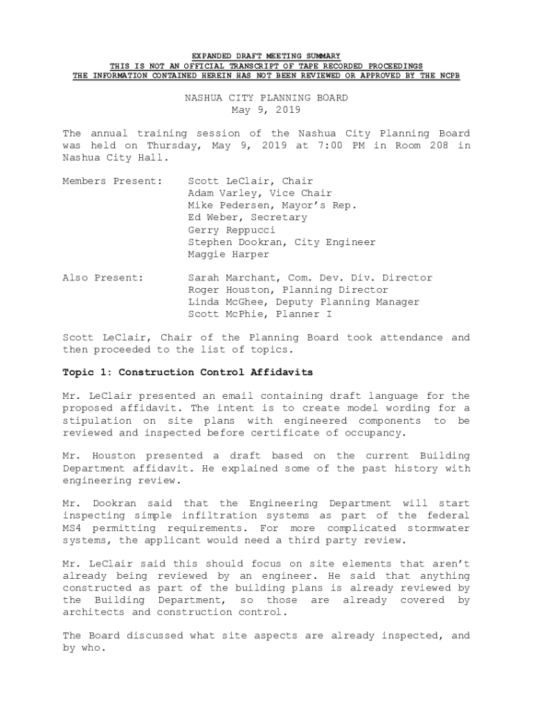 Fillable Online NASHUA CITY PLANNING BOARD May 9, 2019 The annual